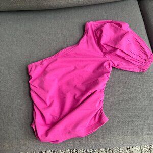 French Connection Women's Rosanna Pink Ruched Off The Shoulder Shirt Size 4 NWT